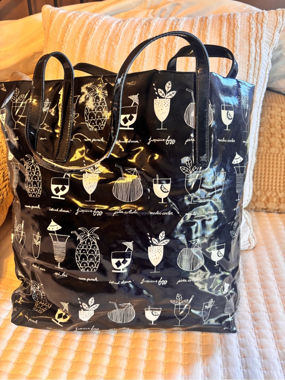 KATE SPADE Black Patent Cocktail Print Tote - Picture 3 of 5